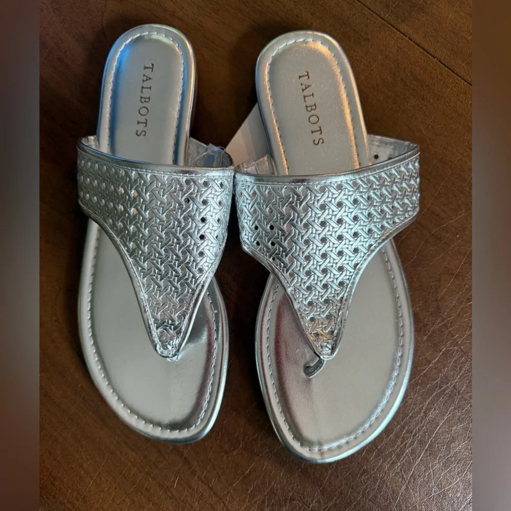 NWT Talbots Metallic Silver Woven Sandals SZ 9 Never Worn - Picture 11 of 12